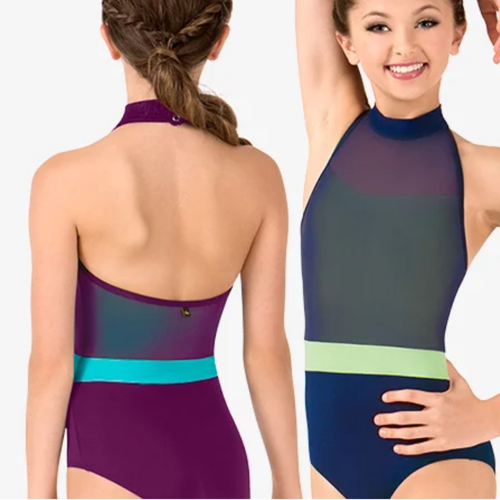 Mariia Daniela Mesh Blue/Green Overlay Breathable Ballet Dance Leotard Small